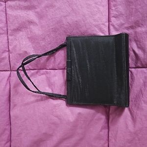 Shiny black satin evening mini bag wristlet